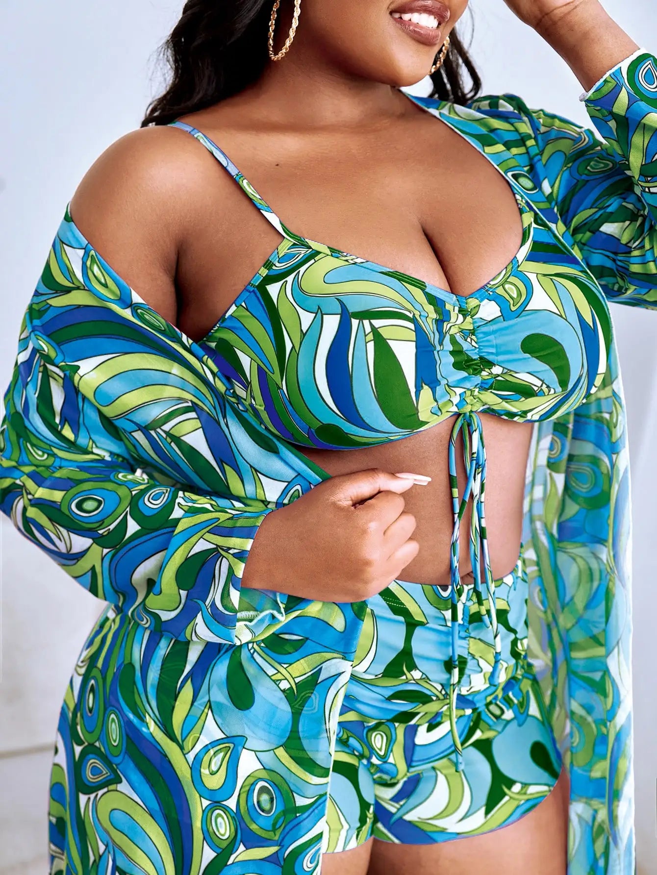 Juno Printed Three Piece Bikini and Kimono Set