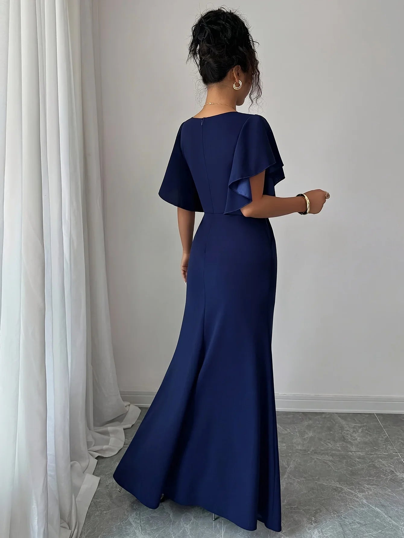 Ines Butterfly Sleeve V-Neck Split Maxi Dress