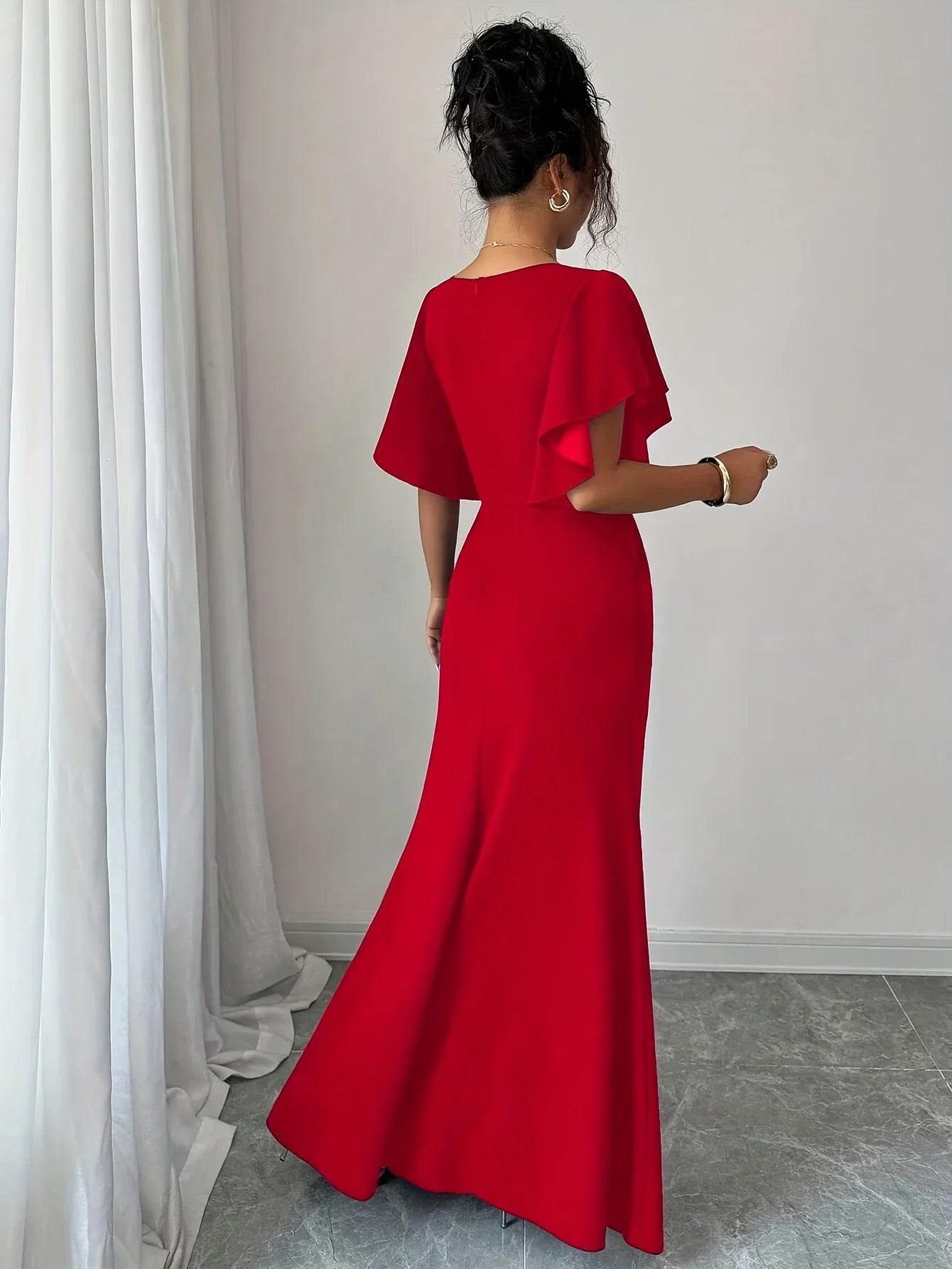 Ines Butterfly Sleeve V-Neck Split Maxi Dress