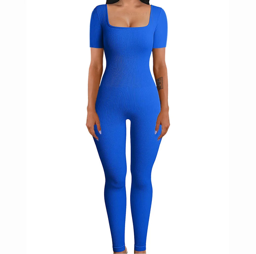 Yara Square Neck Seamless Stretch Pencil Jumpsuit