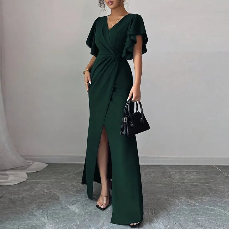 Ines Butterfly Sleeve V-Neck Split Maxi Dress