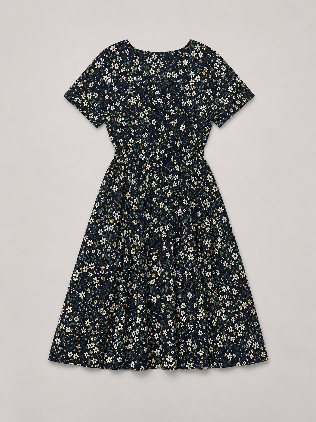 Margaux Boho Floral V-Neck Short Sleeve Midi Dress