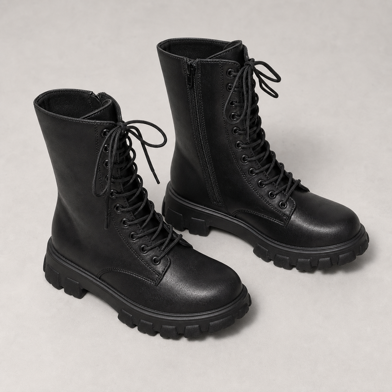 Rudy Platform Lace Up Chunky Sole Mid Calf Boots