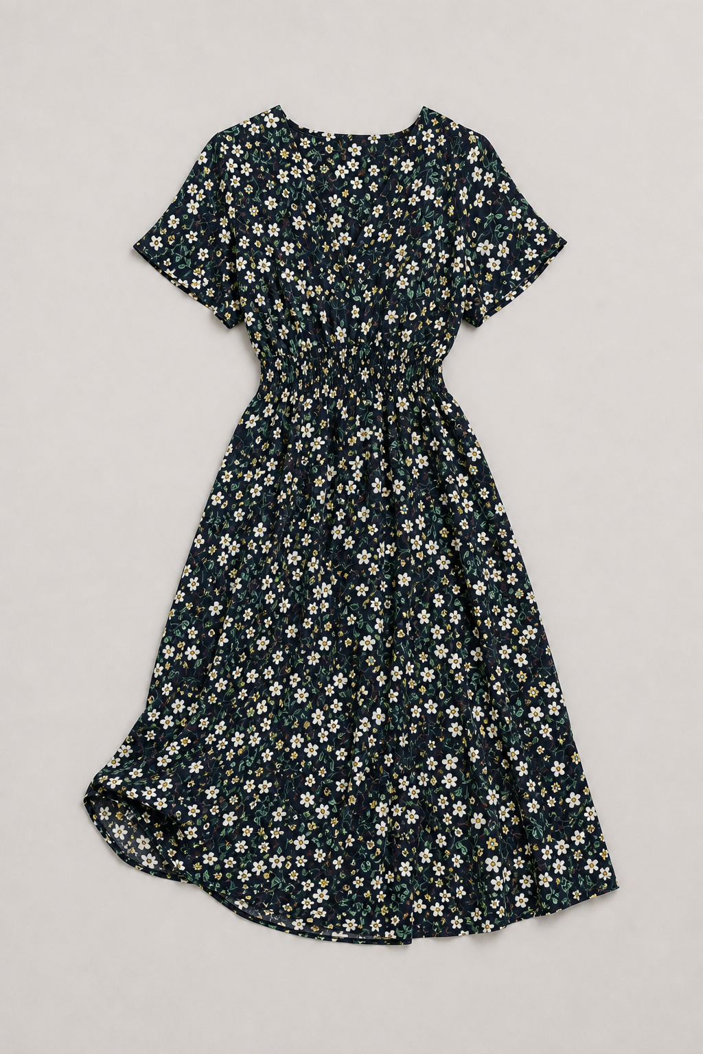Margaux Boho Floral V-Neck Short Sleeve Midi Dress