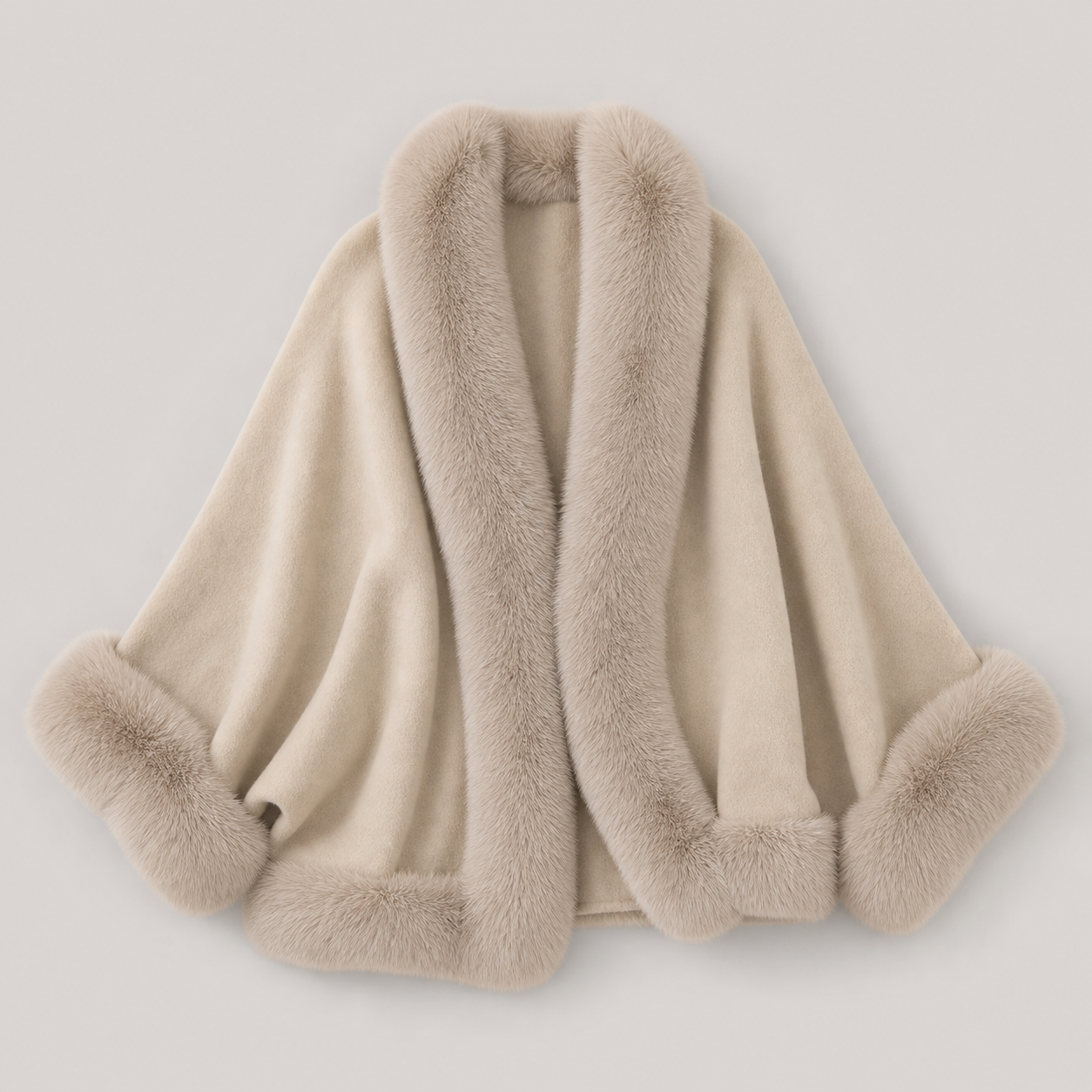 Bess Faux Fur Collar Batwing Sleeve Knit Cardigan