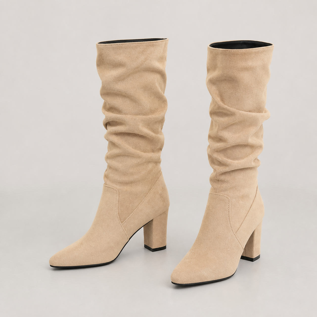 Agnes Suede Effect Block Heel Pointed Mid Calf Boots