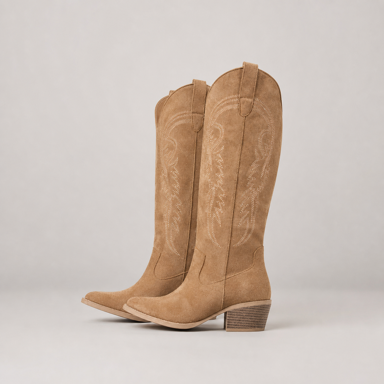 Clementine Embroidered Western Knee High Boots in Brown