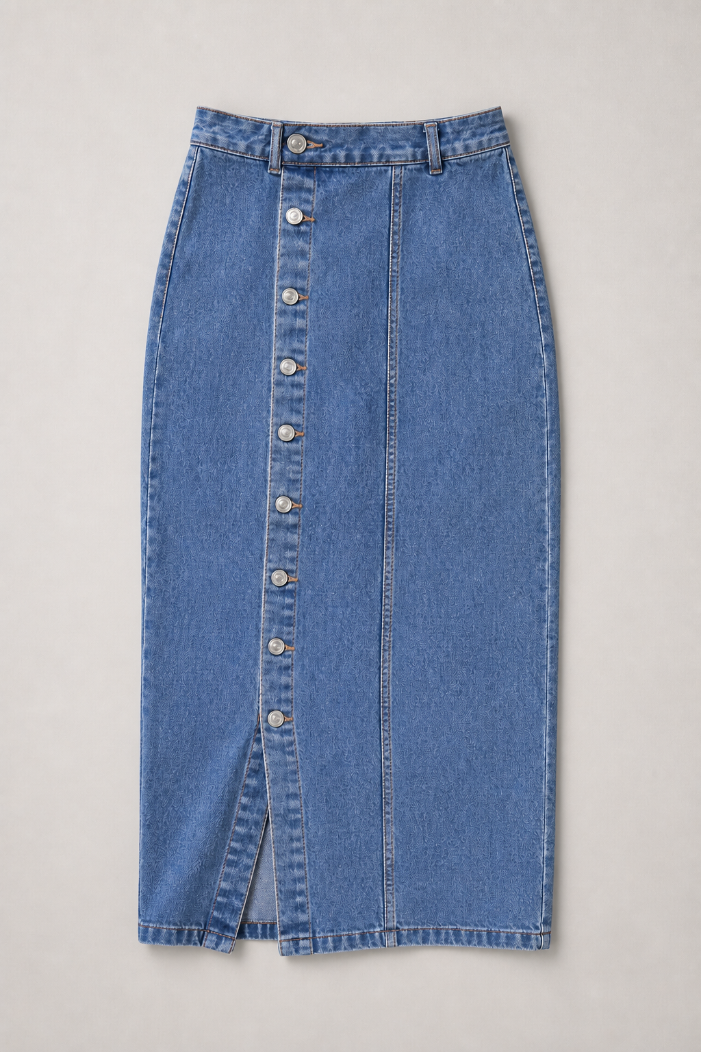 Billie High Waisted Straight Cut Denim Midi Skirt