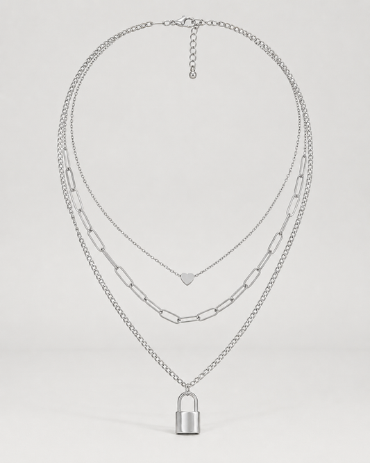 Lois Heart Lock Layered Stainless Steel Necklace