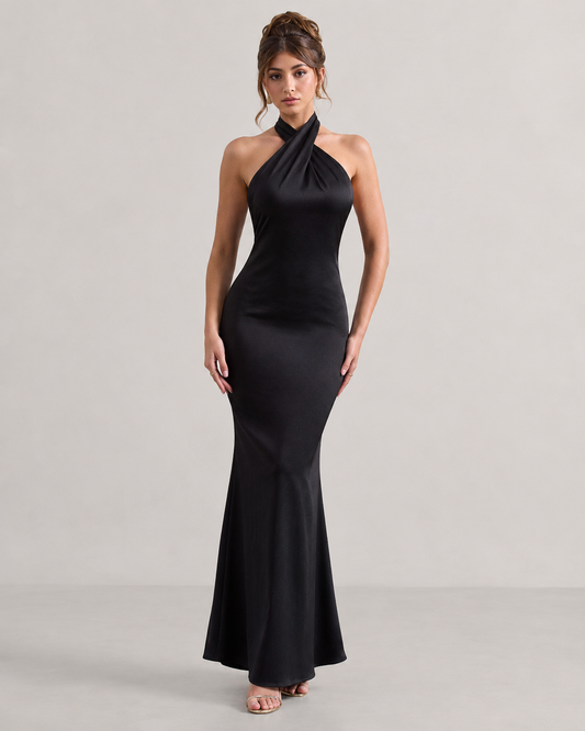 Zadie Asymmetric Halter Backless Bodycon Maxi Dress