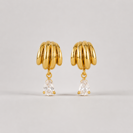 Odile White Zircon Teardrop Layered Drop Earrings