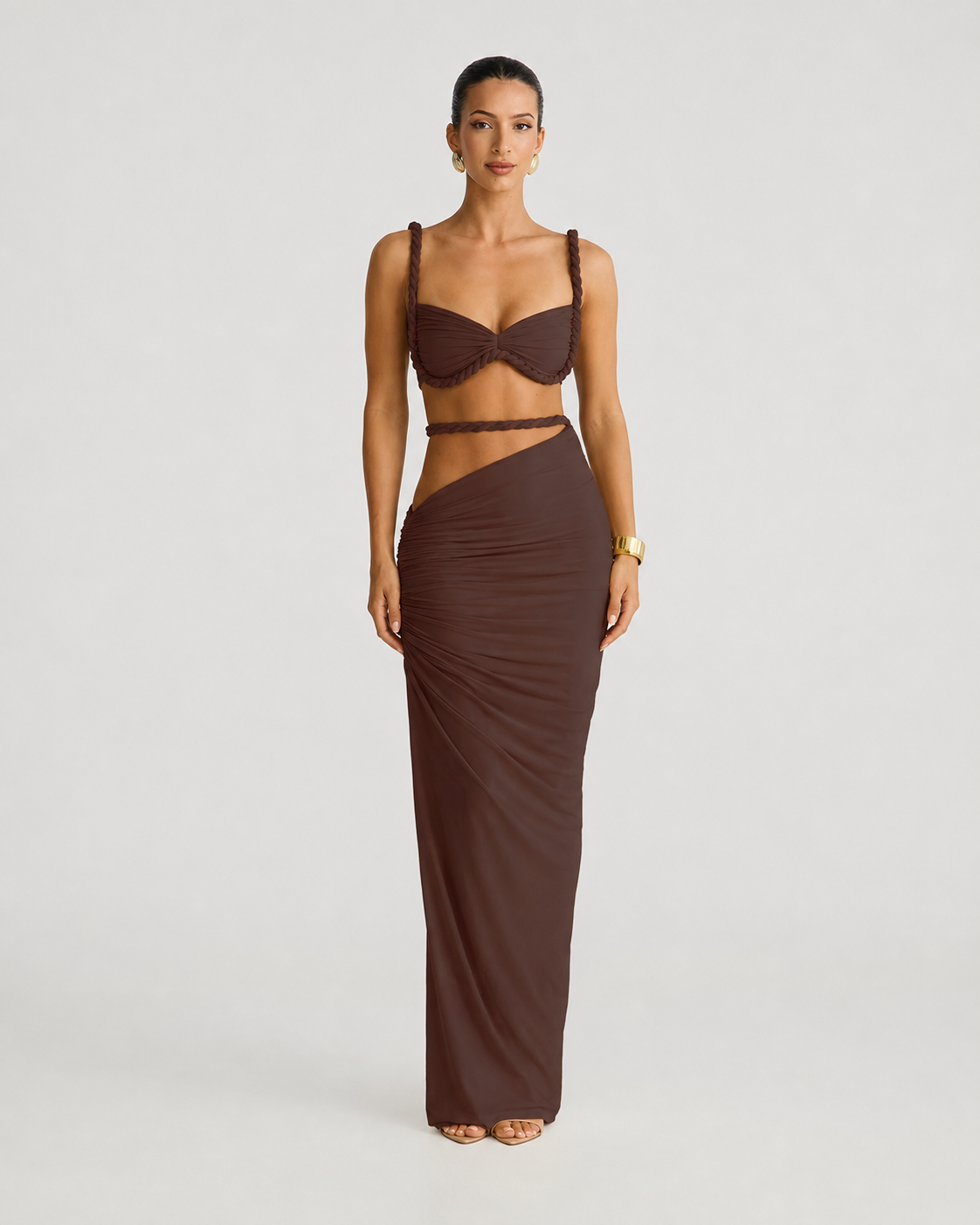 Clover Ruched Bralette Top and Maxi Skirt Co-ord Set