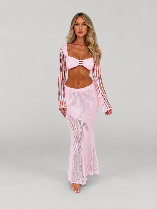 Suki Crochet Knit Crop Top and Midi Skirt Co-ord Set