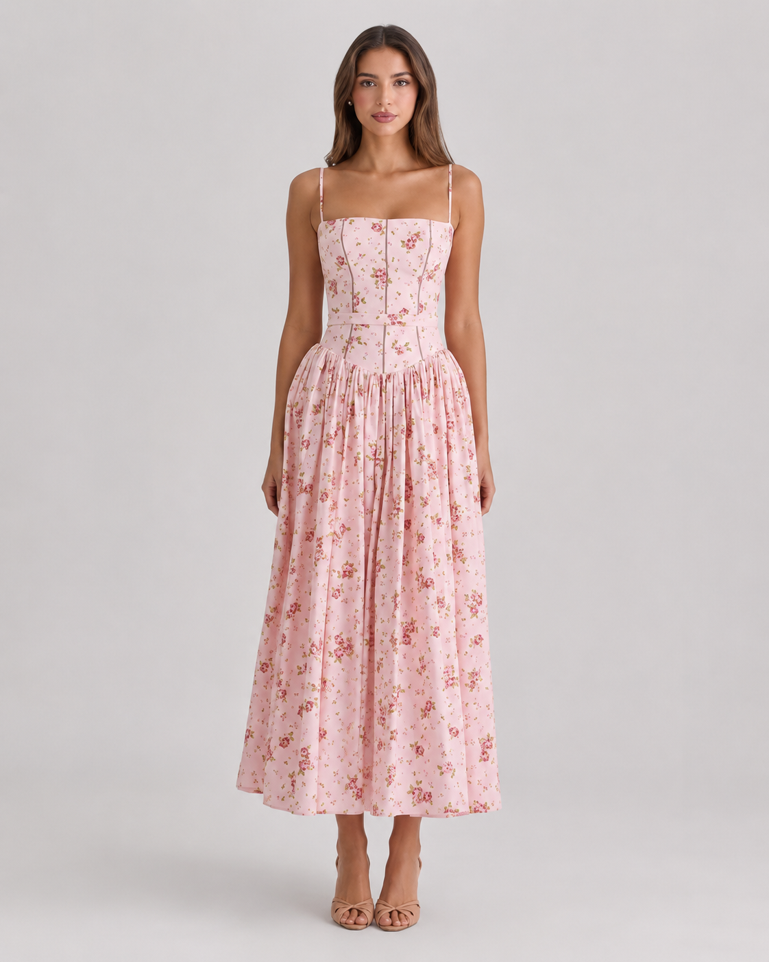 Dulcie Strappy Floral Print A-Line Midi Dress