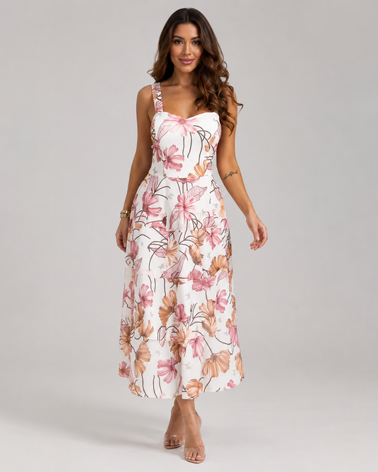 Nessa Square Neck Backless Layered Print Maxi Dress