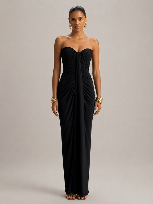 Portia Strapless High Waist Chiffon Maxi Dress
