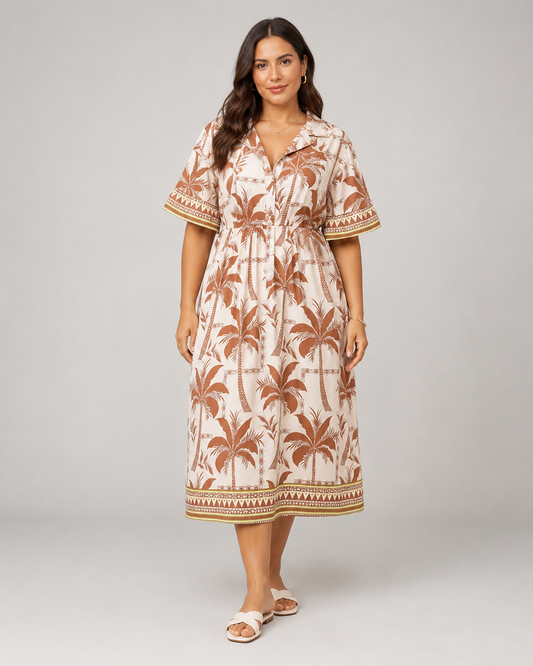 Gwen Draped V-Neck Short Sleeve Curve Midi Dress
