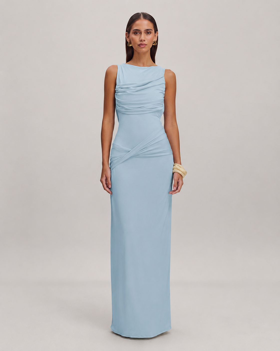 Nell Square Neck Pleated Backless Split Maxi Dress
