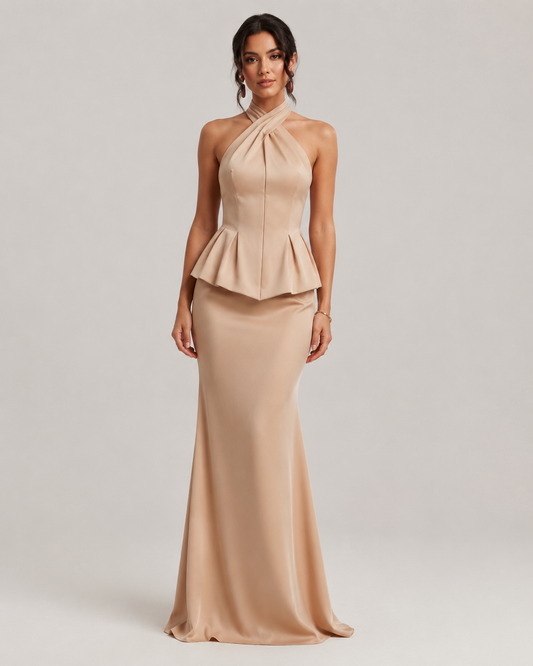 Philippa Halter Ruffle Detail Evening Maxi Dress