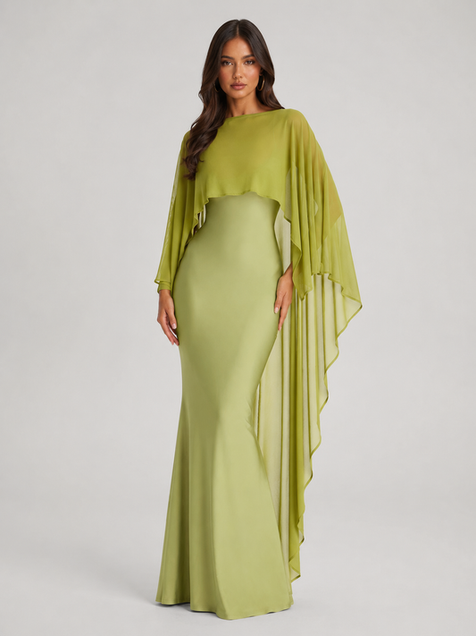 Lena Asymmetric Draped Shawl Detail Maxi Dress