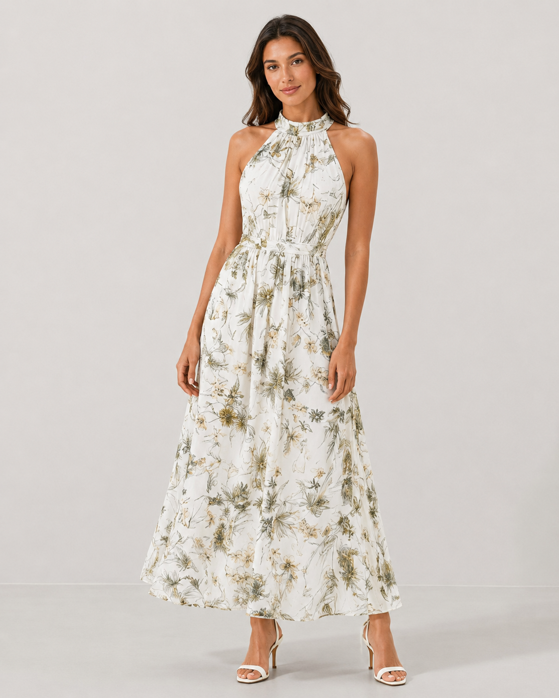 Posy Halter Neck Flowy Floral Chiffon Maxi Dress