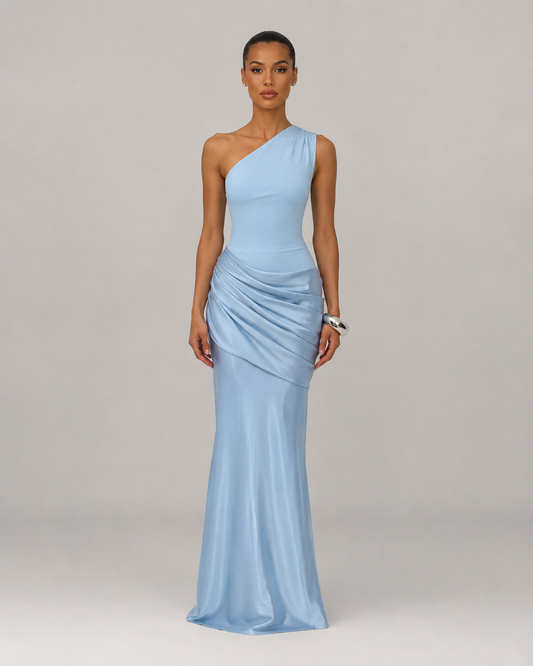 Freya One Shoulder Pleated Backless Maxi Dress