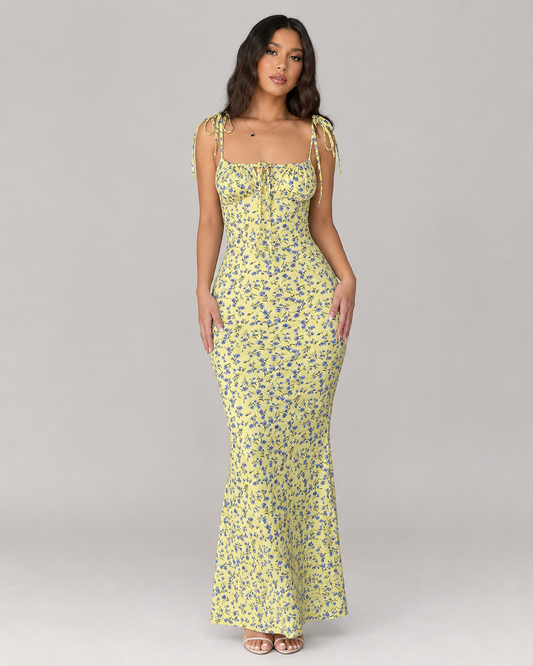 Iris Tie Strap Floral Midi Dress with Leg Split