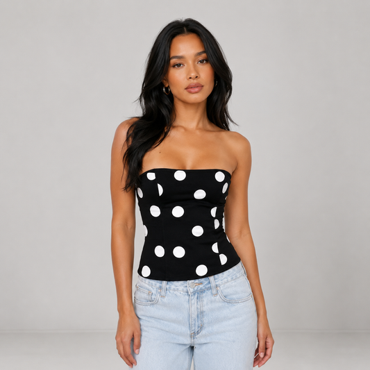 Dodie Polka Dot Tie Front Strapless Corset Top