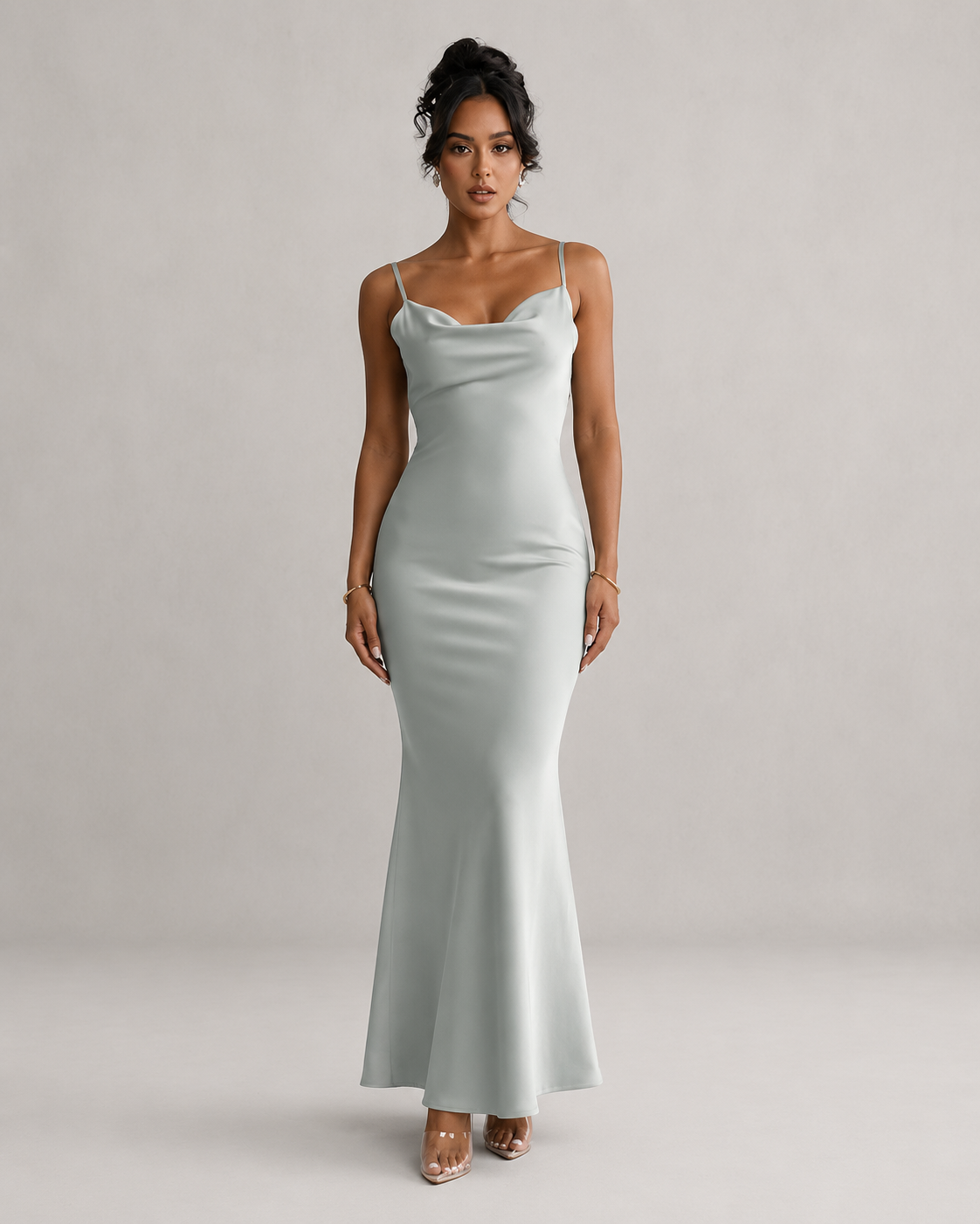 Ivy Floral Draped Backless Strappy Midi Dress in Green