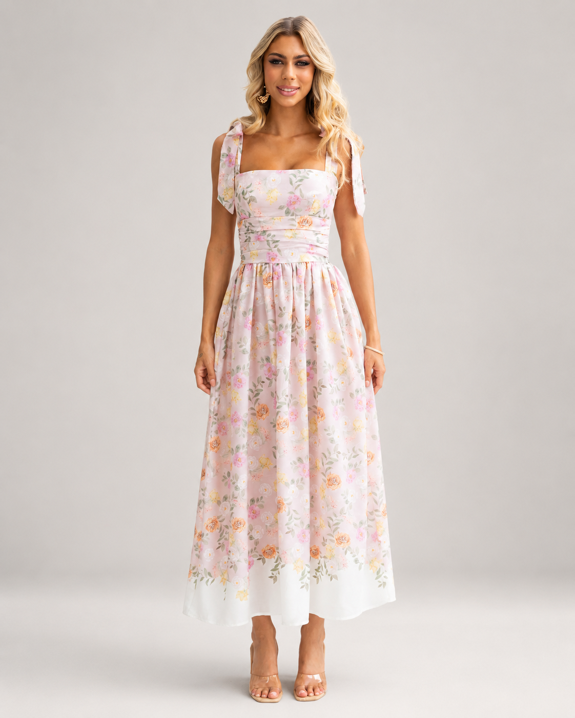 Colette Colour Block Floral Midi Dress with Straps