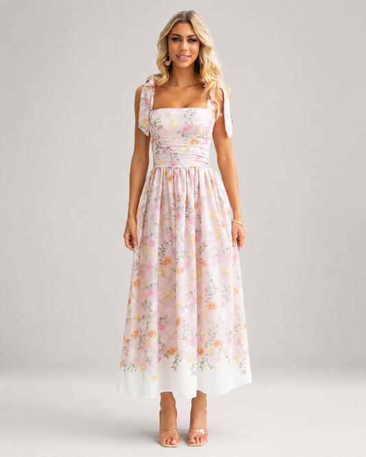Colette Colour Block Floral Midi Dress with Straps