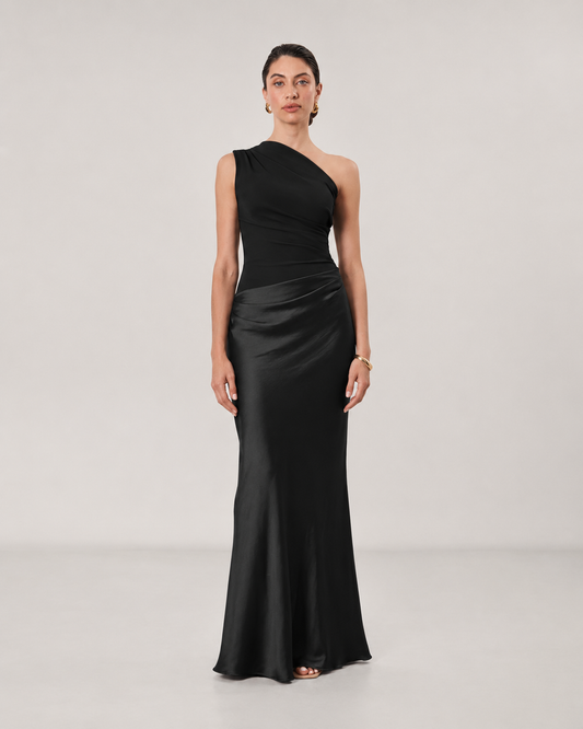 Salma One Shoulder Satin Backless Bodycon Maxi Dress