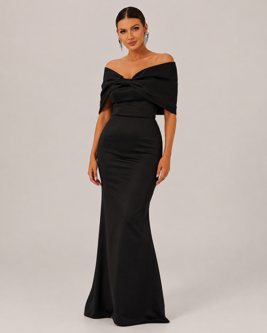 Cordelia Off Shoulder Satin Mermaid Evening Dress