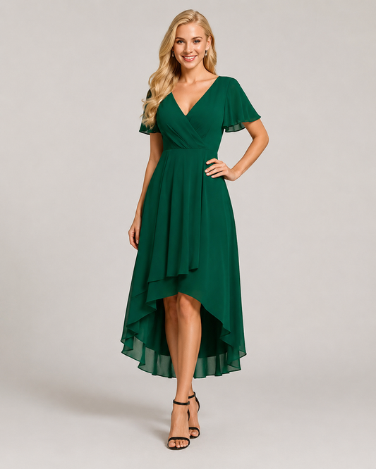 Clemency Ruffle Sleeve V-Neck Loose Midi Dress