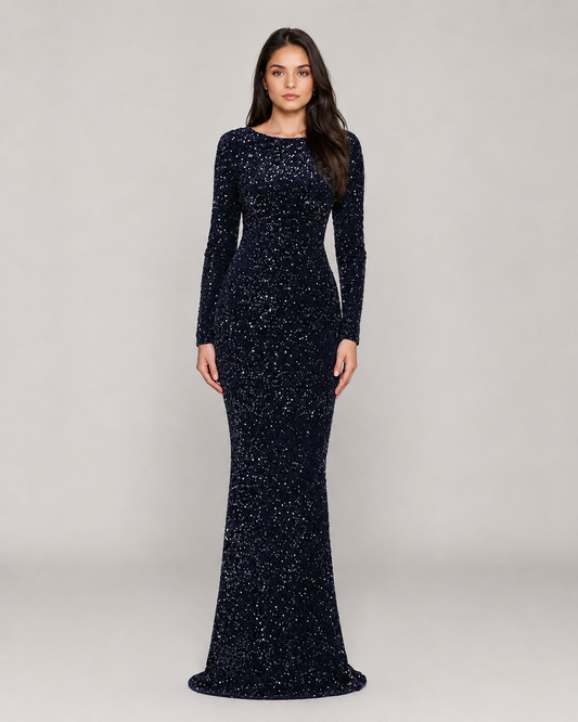 Zelda Stretch Sequin Long Sleeve Mermaid Maxi Dress