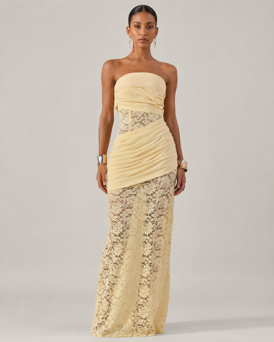 Araminta Strapless Lace High Slit Mermaid Maxi Dress