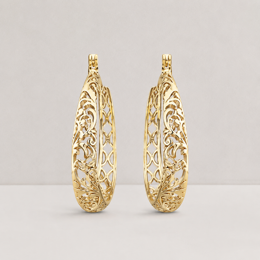 Gilda Vintage Hand Carved Hollow Hoop Earrings