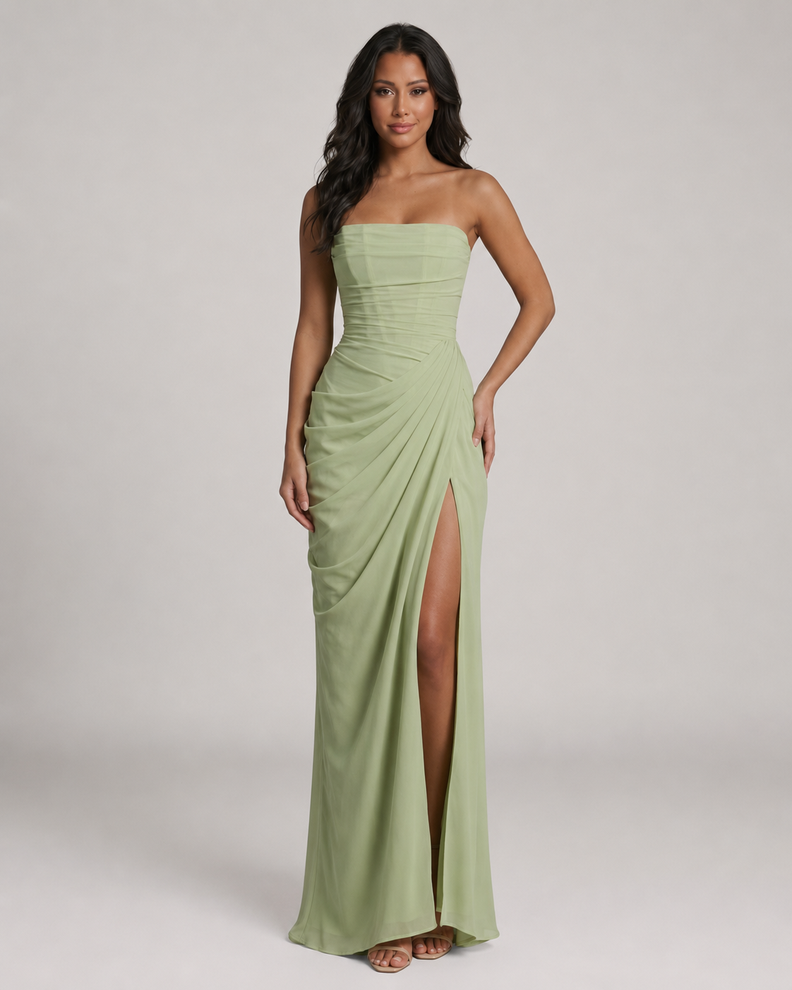 Briony Strapless Pleated Chiffon Mermaid Prom Dress