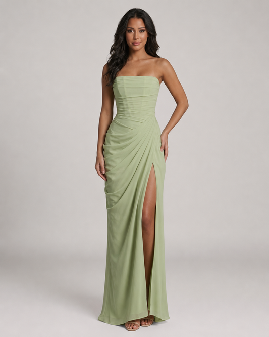 Briony Strapless Pleated Chiffon Mermaid Prom Dress
