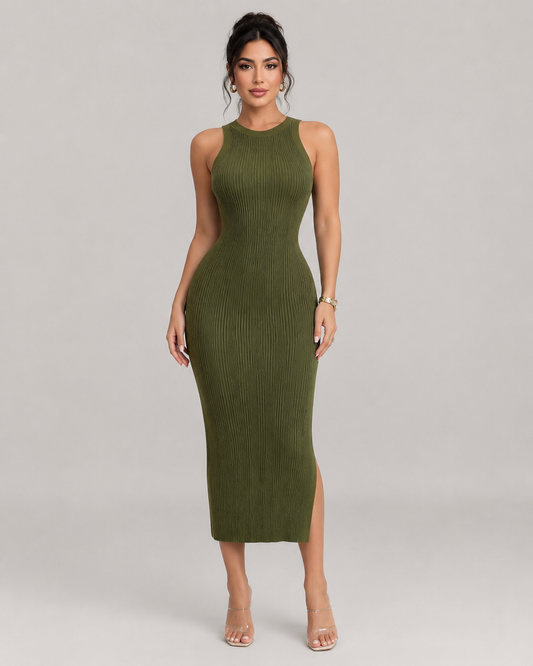 Ondine Wave Textured Stretch Knit Bodycon Midi Dress