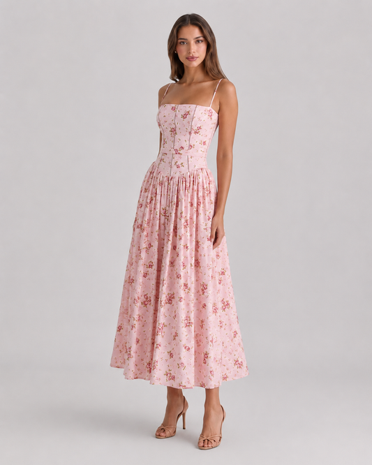 Dulcie Strappy Floral Print A-Line Midi Dress
