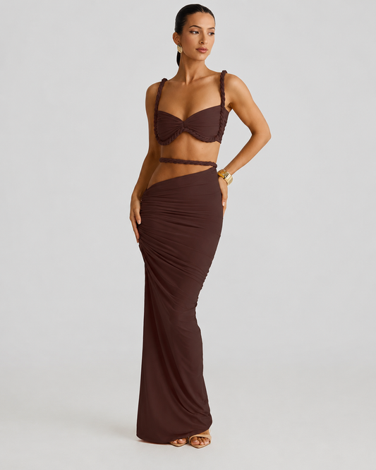 Clover Ruched Bralette Top and Maxi Skirt Co-ord Set