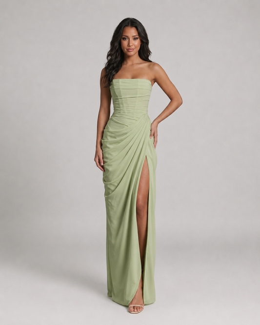 Briony Strapless Pleated Chiffon Mermaid Prom Dress