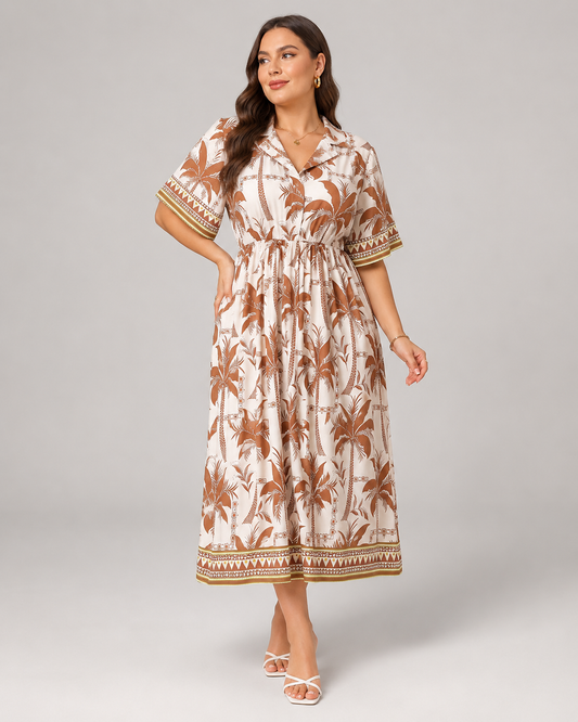 Gwen Draped V-Neck Short Sleeve Curve Midi Dress