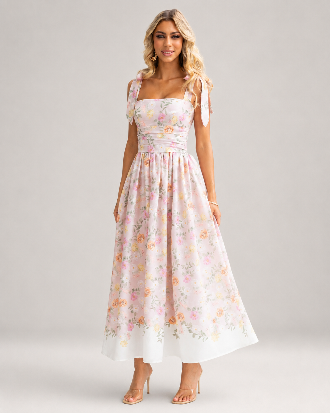 Colette Colour Block Floral Midi Dress with Straps