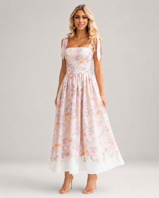 Colette Colour Block Floral Midi Dress with Straps