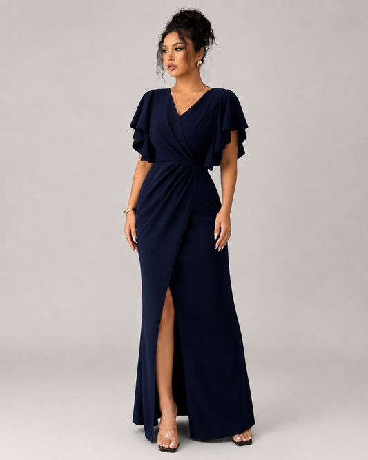 Ines Butterfly Sleeve V-Neck Split Maxi Dress
