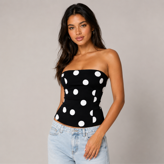Dodie Polka Dot Tie Front Strapless Corset Top