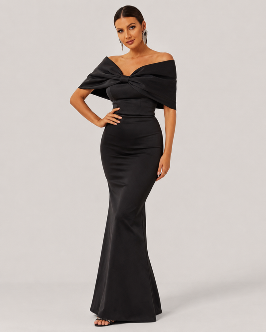 Cordelia Off Shoulder Satin Mermaid Evening Dress