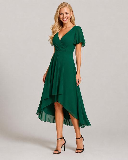 Clemency Ruffle Sleeve V-Neck Loose Midi Dress
